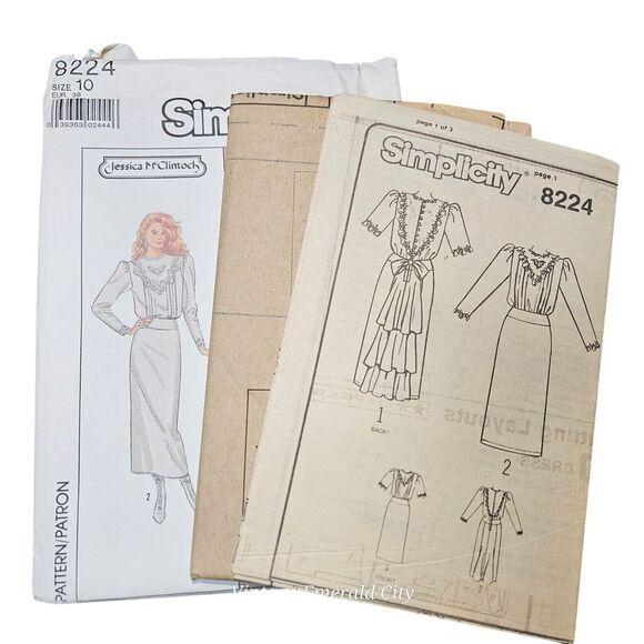 Simplicity 8224 Vtg 80s Dress Jessica McClintock Fish Tail Back Flounce Sz 10 - Picture 6 of 7